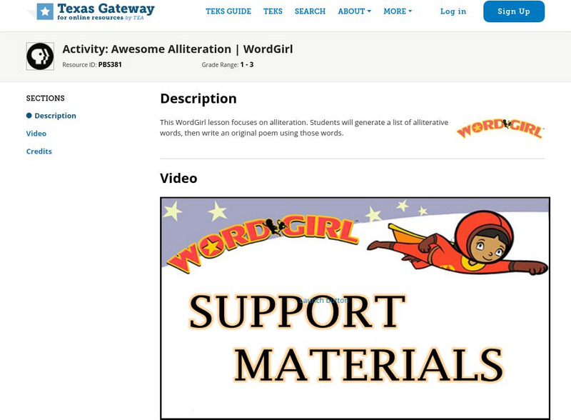 Texas Gateway: Activity: Awesome Alliteration | Word Girl Activity Texas Gateway: Activity: Awesome Alliteration | Word Girl Activity