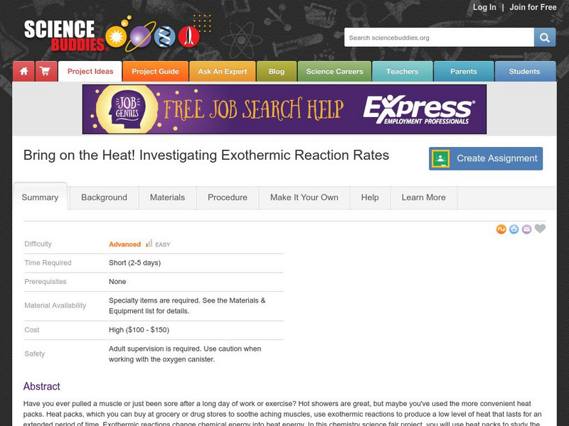 Science Buddies: Bring on the Heat! Investigating Exothermic Reaction Rates Activity Science Buddies: Bring on the Heat! Investigating Exothermic Reaction Rates Activity
