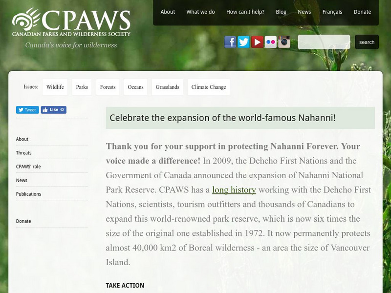 Canadian Parks and Wilderness Society: Nahanni Website