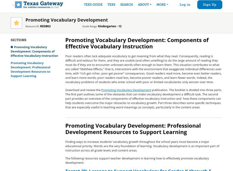 Texas Gateway: Reading Instruction: Promoting Vocabulary Development Professional Doc Texas Gateway: Reading Instruction: Promoting Vocabulary Development Professional Doc