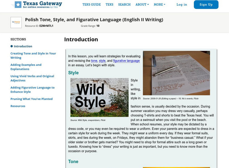 Texas Gateway: Polish Tone, Style, and Figurative Language Unit Plan Texas Gateway: Polish Tone, Style, and Figurative Language Unit Plan