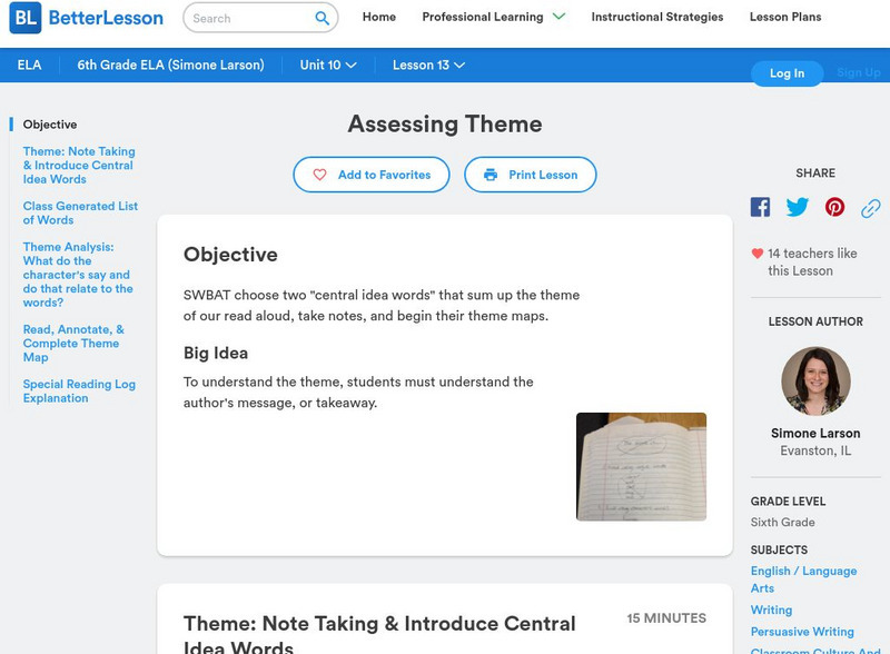 Better Lesson: Assessing Theme Lesson Plan Better Lesson: Assessing Theme Lesson Plan