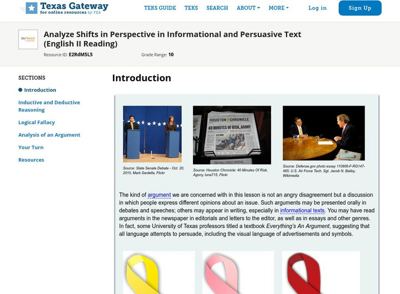 Texas Gateway: Analyze Shifts in Perspective in Informational & Persuasive Text Unit Plan Texas Gateway: Analyze Shifts in Perspective in Informational & Persuasive Text Unit Plan