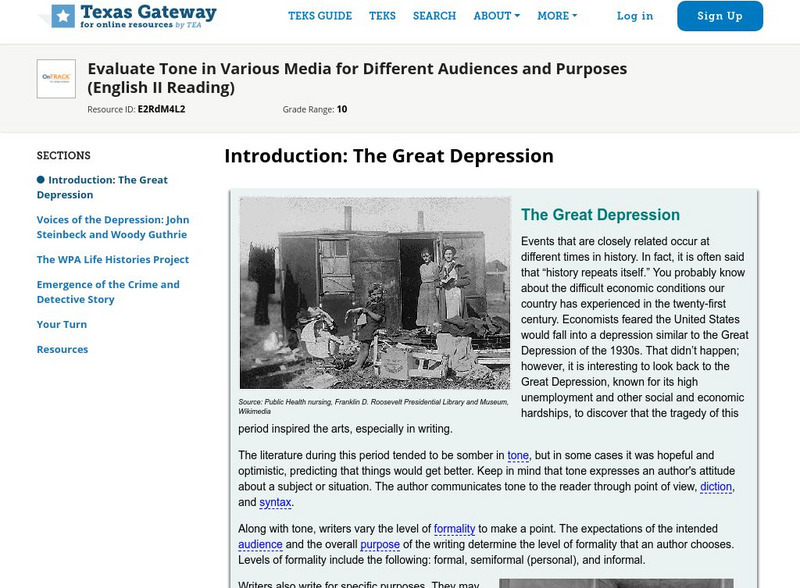 Texas Gateway: Evaluate Tone in Various Media for Different Audiences & Purposes Unit Plan Texas Gateway: Evaluate Tone in Various Media for Different Audiences & Purposes Unit Plan