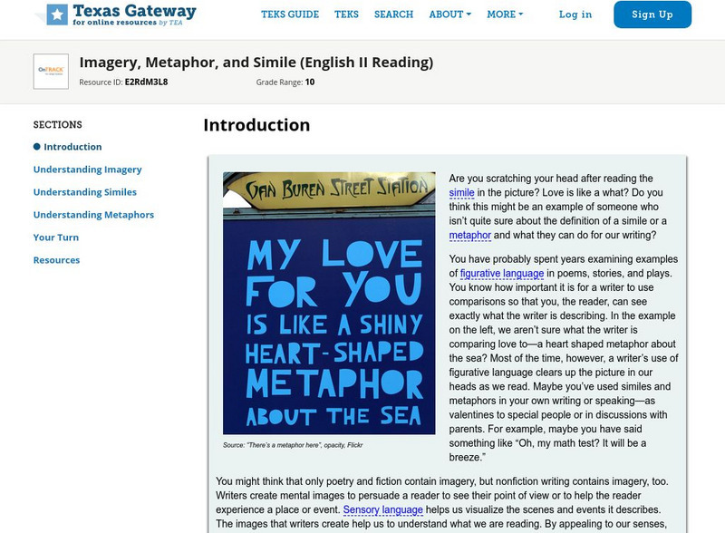 Texas Gateway: Literary Text: Imagery, Metaphor, and Simile Unit Plan Texas Gateway: Literary Text: Imagery, Metaphor, and Simile Unit Plan