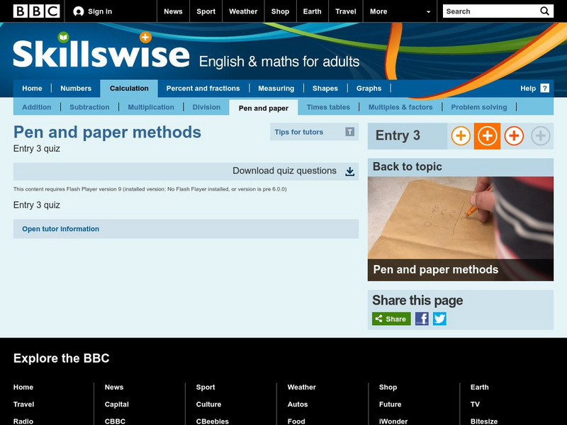 Bbc: Skillswise: Maths: Calculation: Pen and Paper Methods: Quiz: Entry 3 Unknown Type Bbc: Skillswise: Maths: Calculation: Pen and Paper Methods: Quiz: Entry 3 Unknown Type