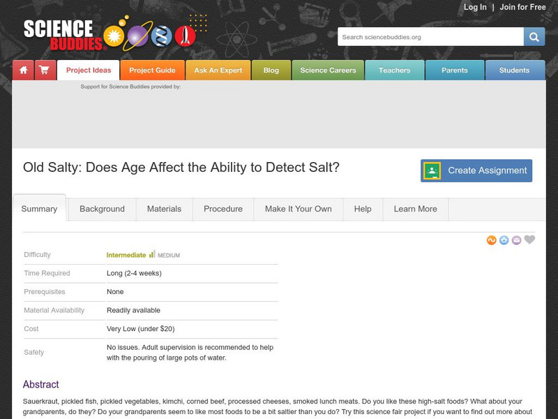 Science Buddies: Old Salty: Does Age Affect the Ability to Detect Salt? Activity Science Buddies: Old Salty: Does Age Affect the Ability to Detect Salt? Activity