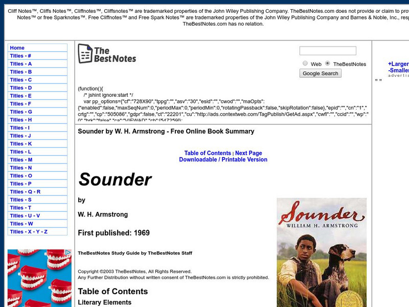 The Best Notes: Sounder by W. H. Armstrong Unit Plan The Best Notes: Sounder by W. H. Armstrong Unit Plan