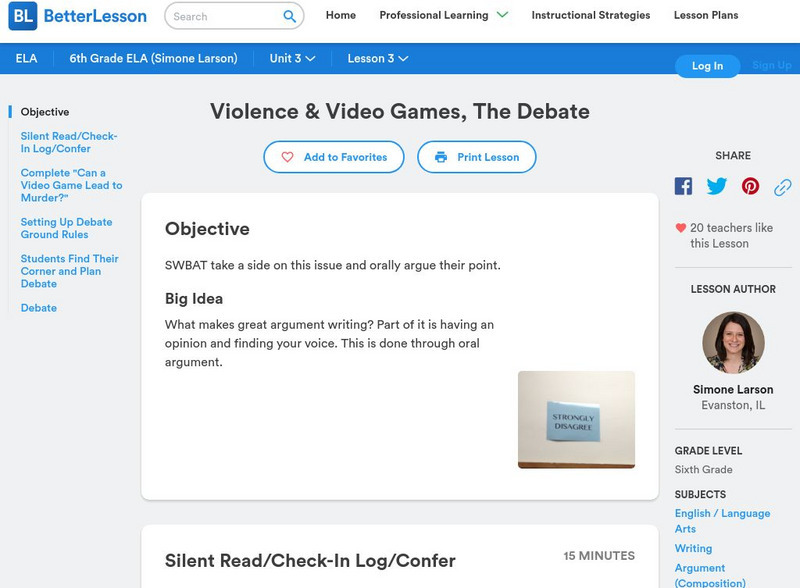 Better Lesson: Violence & Video Games, the Debate Lesson Plan Better Lesson: Violence & Video Games, the Debate Lesson Plan