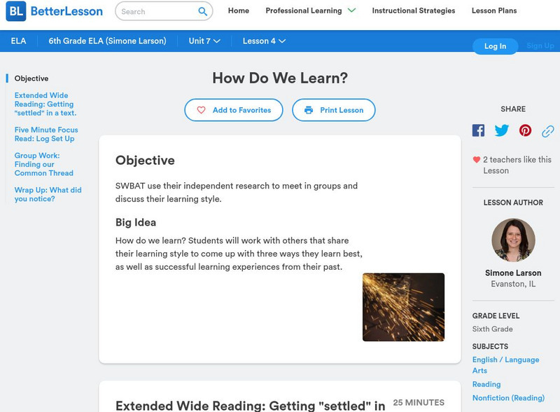 Better Lesson: How Do We Learn? Lesson Plan Better Lesson: How Do We Learn? Lesson Plan
