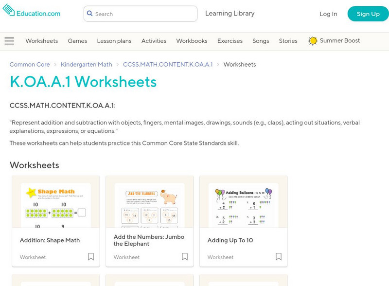 Education.com: k.oa.a.1 Worksheets Activity Education.com: k.oa.a.1 Worksheets Activity