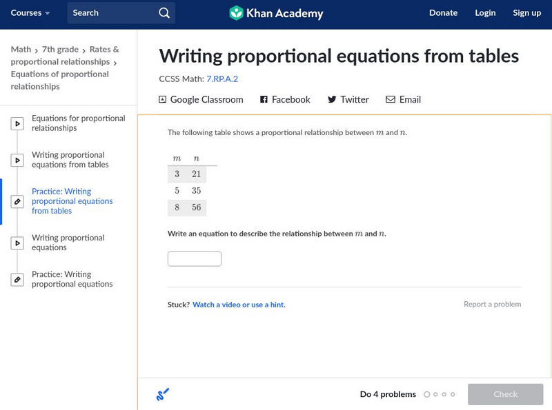 Khan Academy: Writing Proportional Equations From Tables Unknown Type Khan Academy: Writing Proportional Equations From Tables Unknown Type