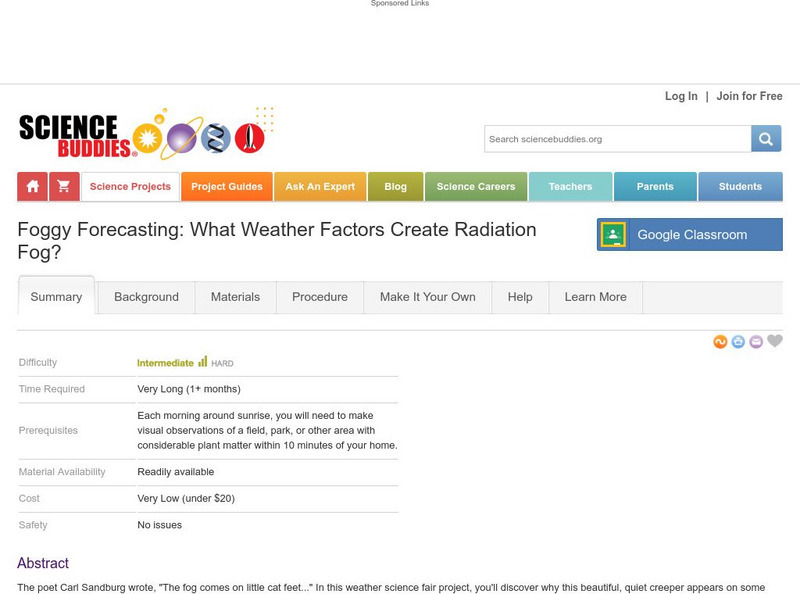 Science Buddies: Foggy Forecasting: What Weather Factors Create Radiation Fog? Activity Science Buddies: Foggy Forecasting: What Weather Factors Create Radiation Fog? Activity