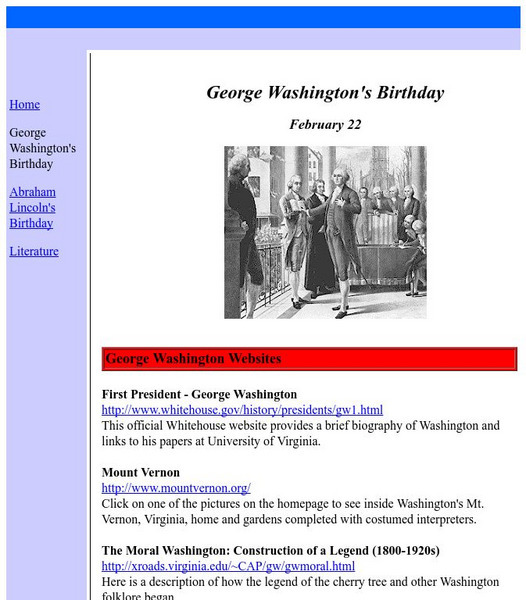 Score: George Washington's Birthday Website Score: George Washington's Birthday Website