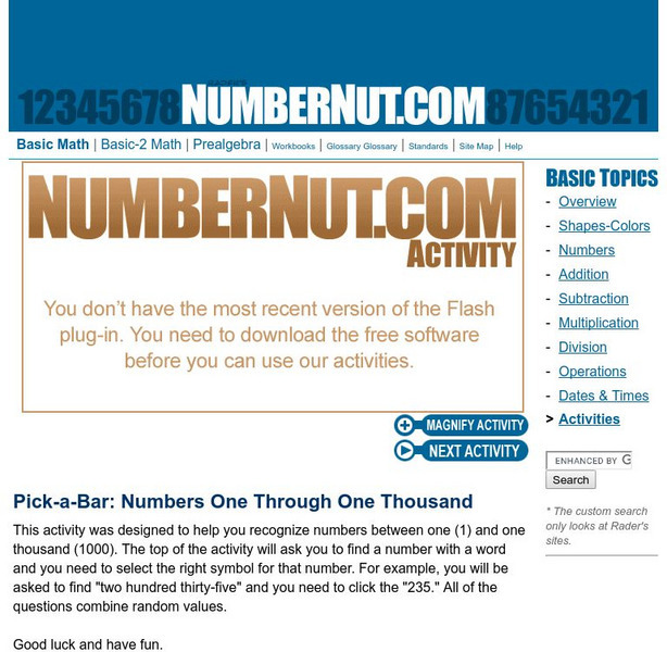 Number Nut: Pick a Bar: Numbers One Through 1000 Activity Number Nut: Pick a Bar: Numbers One Through 1000 Activity