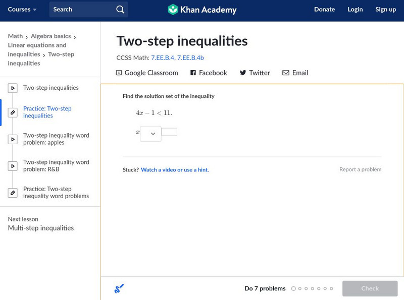 Khan Academy: Two Step Inequalities Unknown Type Khan Academy: Two Step Inequalities Unknown Type