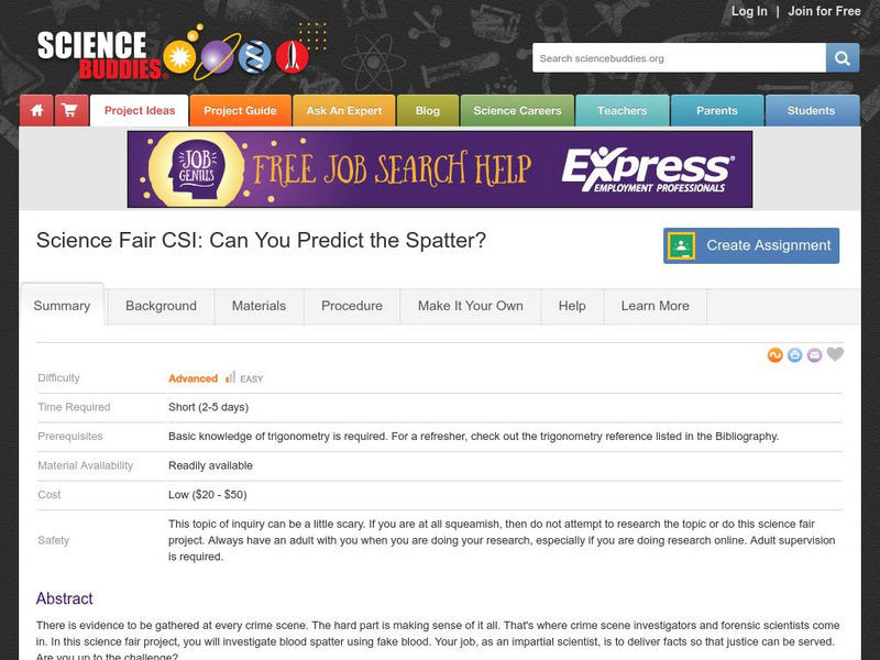 Science Buddies: Science Fair Csi: Can You Predict the Spatter? Activity Science Buddies: Science Fair Csi: Can You Predict the Spatter? Activity