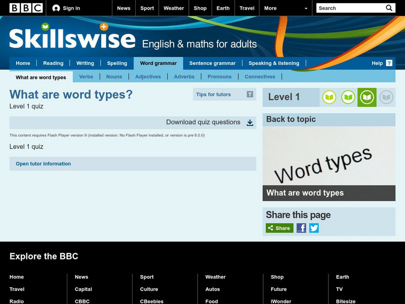 Bbc: Skillwise: English: Grammar: Word Types Quiz: Advanced Level Unknown Type Bbc: Skillwise: English: Grammar: Word Types Quiz: Advanced Level Unknown Type