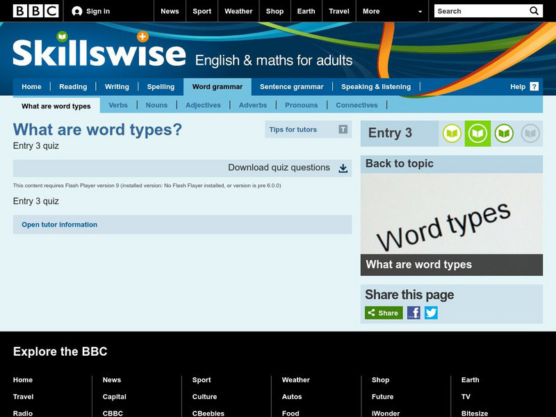 Bbc: Skillwise: English: Grammar: Word Types: Parts of Speech Quiz: Basic Level Unknown Type Bbc: Skillwise: English: Grammar: Word Types: Parts of Speech Quiz: Basic Level Unknown Type