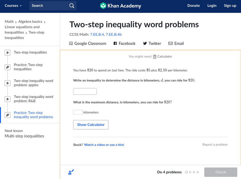 Khan Academy: Two Step Inequality Word Problems Unknown Type Khan Academy: Two Step Inequality Word Problems Unknown Type