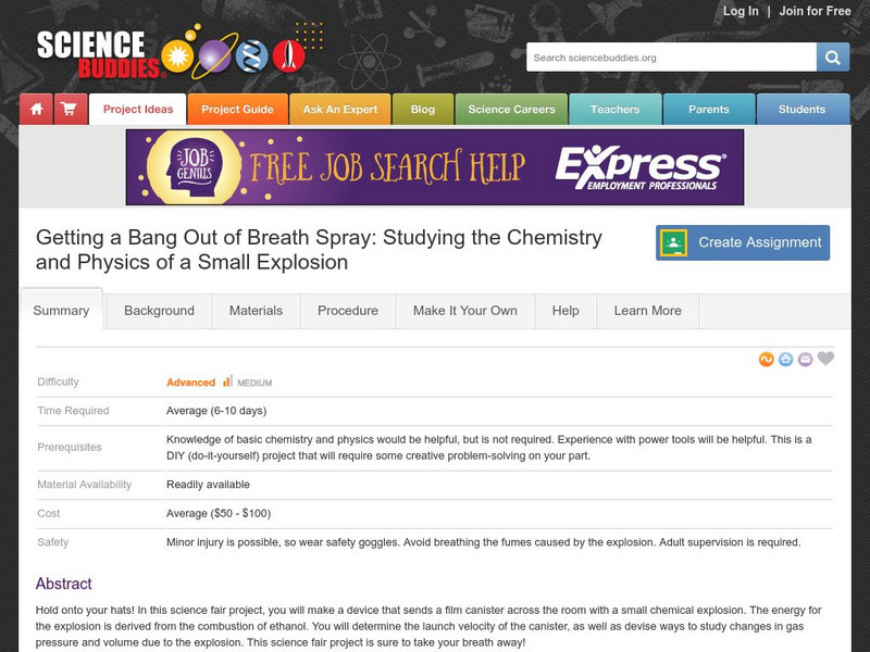 Science Buddies: Build a 'Breath Spray Bomb' to Study Small Explosion Activity Science Buddies: Build a 'Breath Spray Bomb' to Study Small Explosion Activity