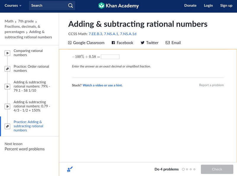 Khan Academy: Adding & Subtracting Rational Numbers Unknown Type Khan Academy: Adding & Subtracting Rational Numbers Unknown Type