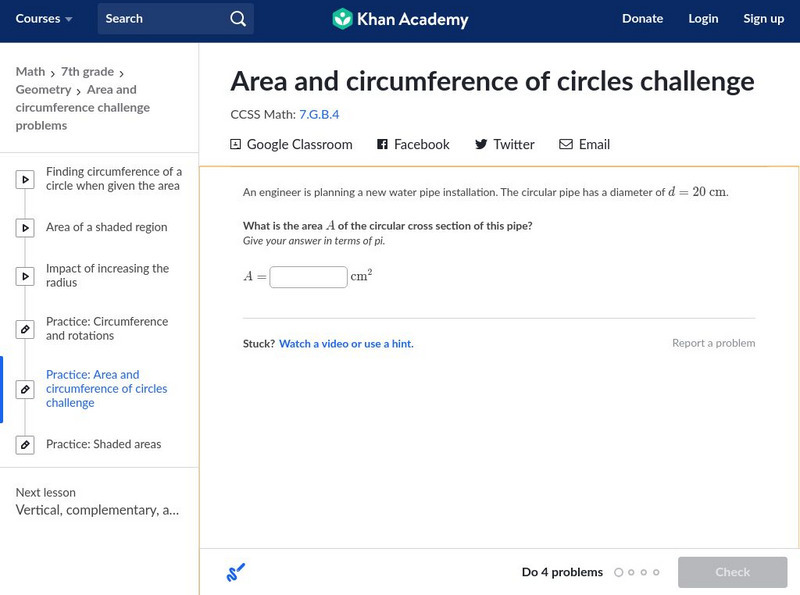 Khan Academy: Area and Circumference of Circles Challenge Unknown Type Khan Academy: Area and Circumference of Circles Challenge Unknown Type