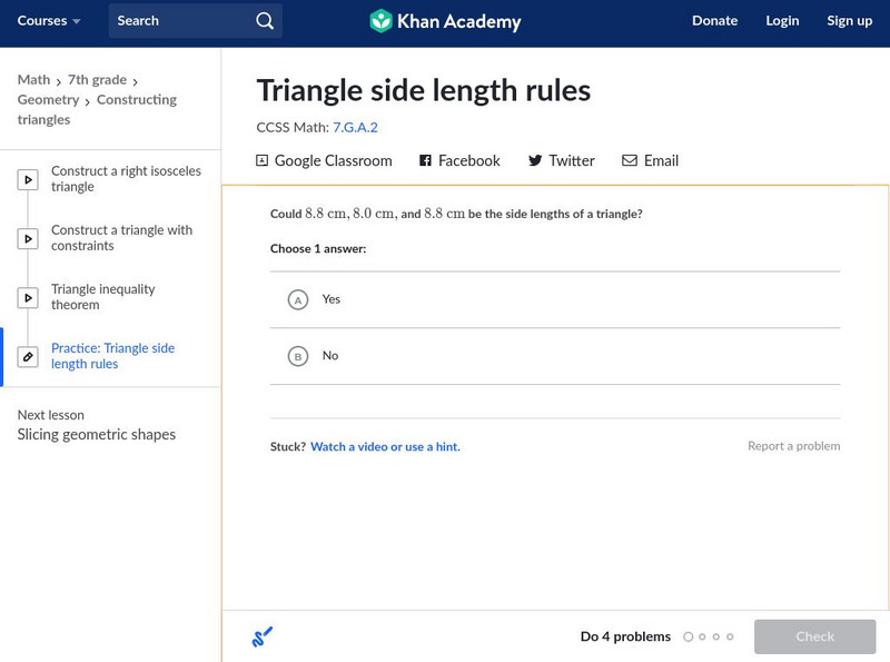 Khan Academy: Triangle Side Length Rules Unknown Type Khan Academy: Triangle Side Length Rules Unknown Type