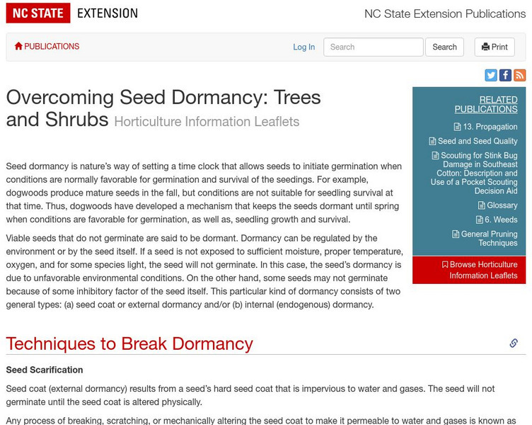 Horticulture Information Leaflets: Overcoming Seed Dormancy: Trees and Shrubs Handout Horticulture Information Leaflets: Overcoming Seed Dormancy: Trees and Shrubs Handout