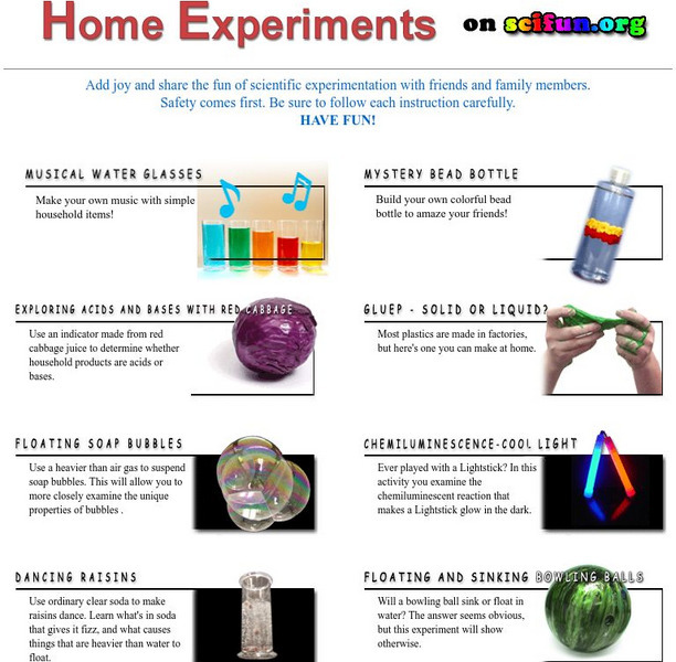 University of Wisconsin: Home Experiments Handout University of Wisconsin: Home Experiments Handout