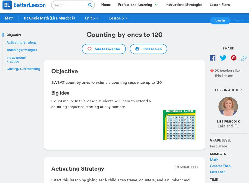 Better Lesson: Counting by Ones to 120 Lesson Plan Better Lesson: Counting by Ones to 120 Lesson Plan