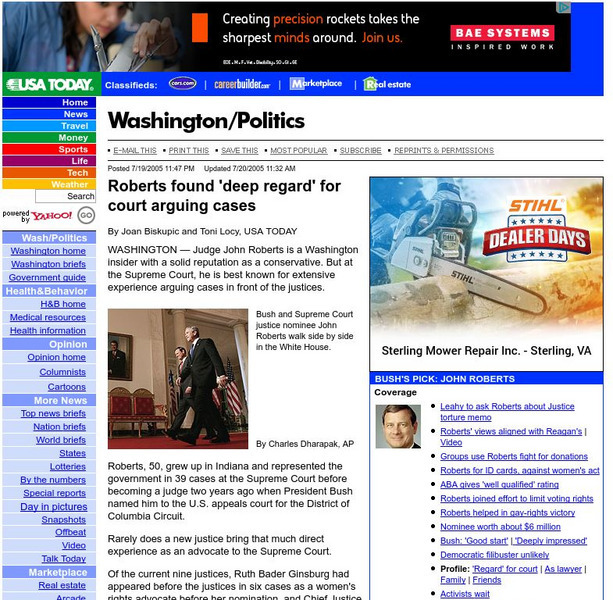Usa Today: Roberts Found 'Deep Regard' for Court Article Usa Today: Roberts Found 'Deep Regard' for Court Article