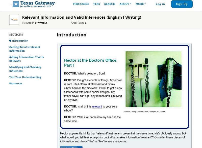 Texas Gateway: Relevant Information and Valid Inferences (English I Writing) Unit Plan Texas Gateway: Relevant Information and Valid Inferences (English I Writing) Unit Plan