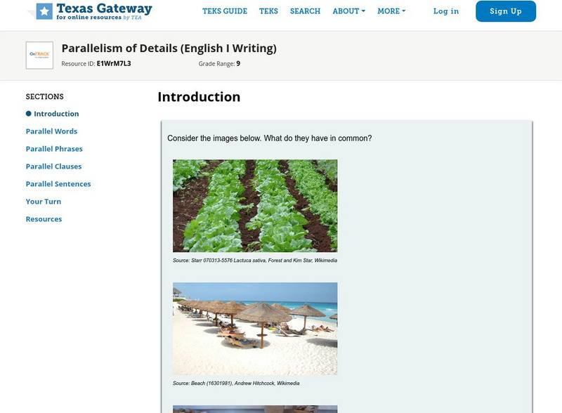 Texas Gateway: Parallelism of Details Unit Plan Texas Gateway: Parallelism of Details Unit Plan