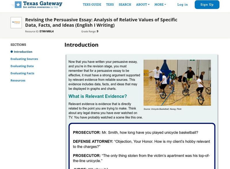 Texas Gateway: Analysis of Relative Values of Specific Data, Facts, and Ideas Unit Plan