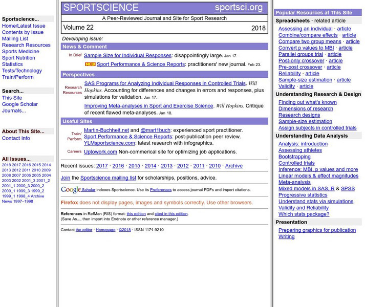 Sportscience: A Peer Reviewed Journal and Site for Sport Research Website Sportscience: A Peer Reviewed Journal and Site for Sport Research Website