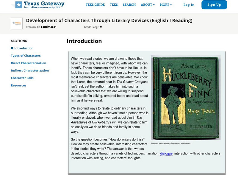 Texas Gateway: Development of Characters Through Literary Devices Unit Plan Texas Gateway: Development of Characters Through Literary Devices Unit Plan