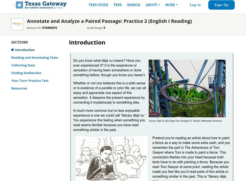 Texas Gateway: Annotate and Analyze a Paired Passage: Practice 2 Activity Texas Gateway: Annotate and Analyze a Paired Passage: Practice 2 Activity
