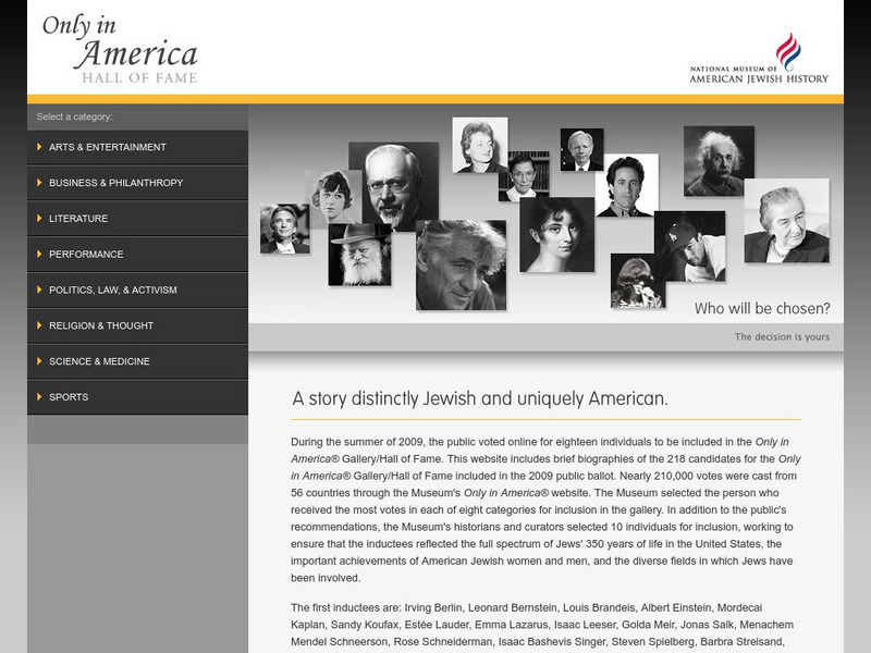 National Museum of American Jewish History: Only in America Hall of Fame Website National Museum of American Jewish History: Only in America Hall of Fame Website