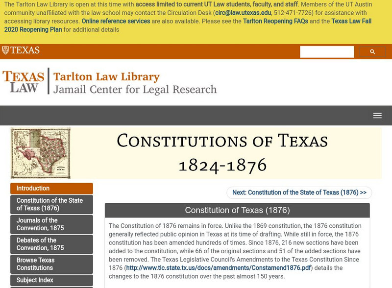 Tarlton Law Library: Constitution of the State of Texas (1876) Primary Tarlton Law Library: Constitution of the State of Texas (1876) Primary
