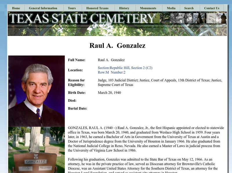 Texas State Cemetery: Raul A. Gonzalez, Jr. (B. 1940) Handout