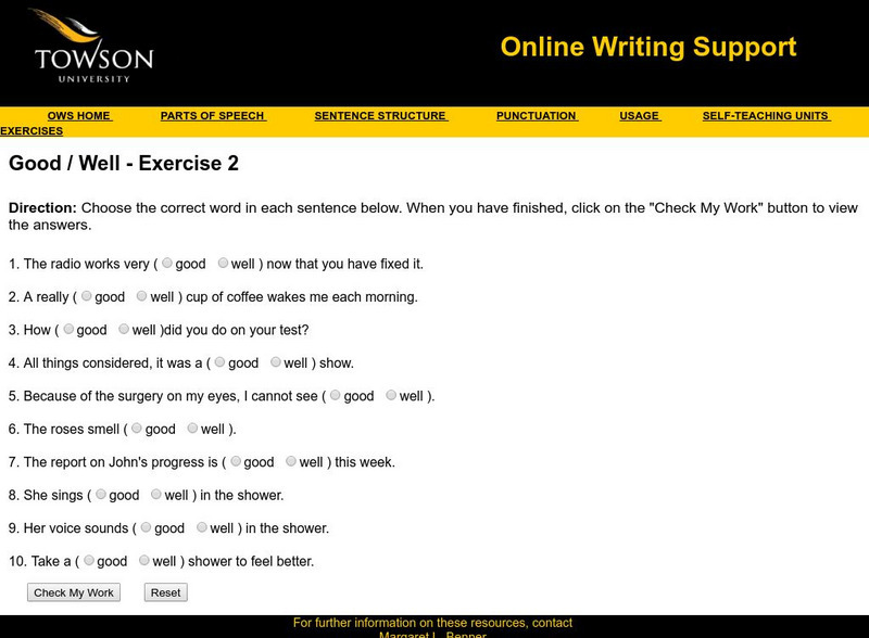 Towson University: Ows: Good / Well Exercise 2 Unknown Type Towson University: Ows: Good / Well Exercise 2 Unknown Type
