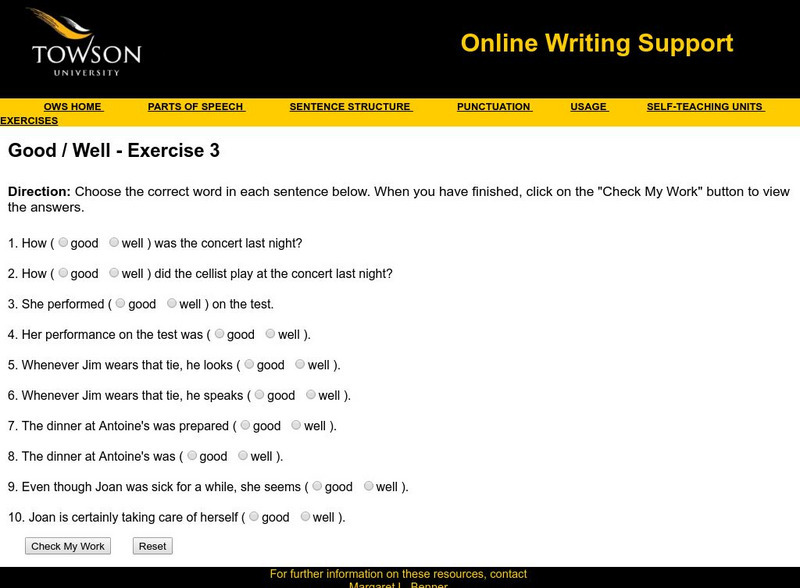 Towson University: Ows: Good / Well Exercise 3 Unknown Type Towson University: Ows: Good / Well Exercise 3 Unknown Type