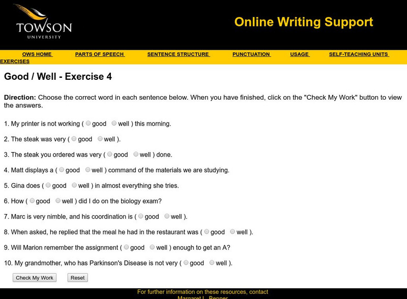 Towson University: Ows: Good / Well Exercise 4 Unknown Type Towson University: Ows: Good / Well Exercise 4 Unknown Type