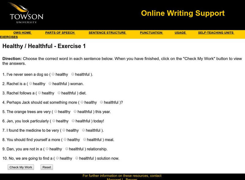 Towson University: Ows: Healthy / Healthful Exercise 1 Unknown Type Towson University: Ows: Healthy / Healthful Exercise 1 Unknown Type