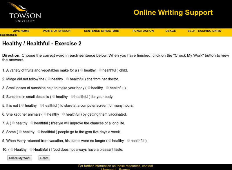 Towson University: Ows: Healthy / Healthful Exercise 2 Unknown Type Towson University: Ows: Healthy / Healthful Exercise 2 Unknown Type