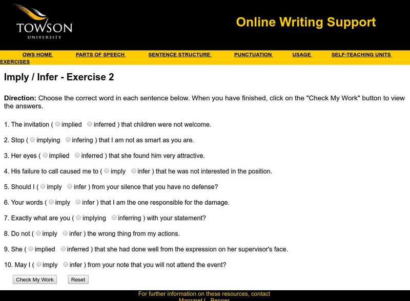 Towson University: Ows: Imply / Infer Exercise 2 Unknown Type Towson University: Ows: Imply / Infer Exercise 2 Unknown Type