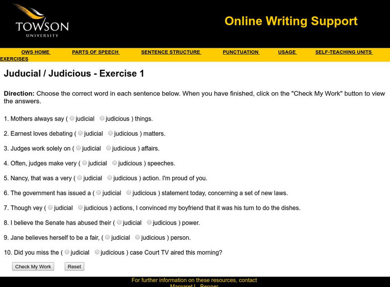 Towson University: Ows: Judicial / Judicious Exercise 1 Unknown Type