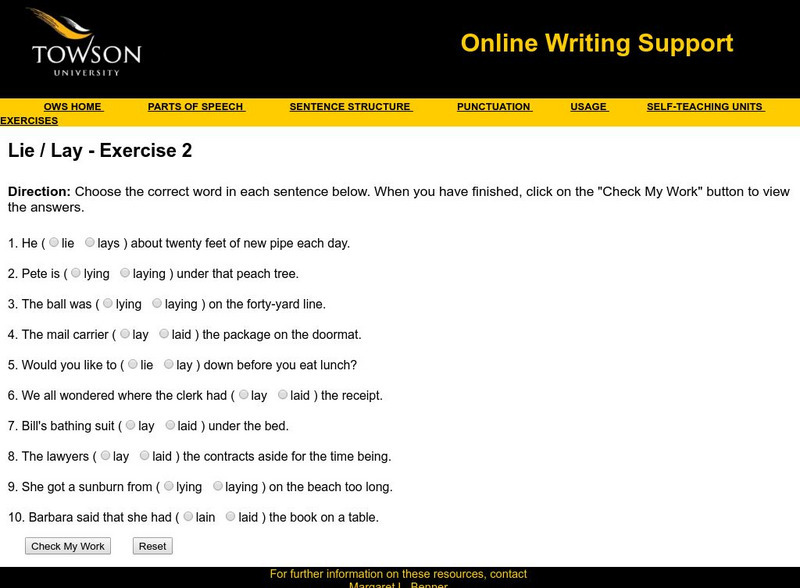 Towson University: Ows: Lie / Lay Exercise 2 Unknown Type