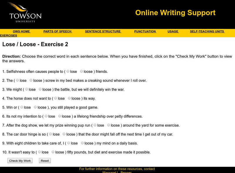 Towson University: Ows: Lose / Loose Exercise 2 Unknown Type Towson University: Ows: Lose / Loose Exercise 2 Unknown Type